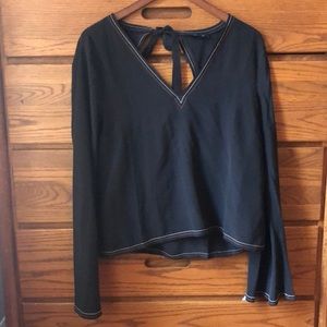 Made well black silk long sleeve blouse size L